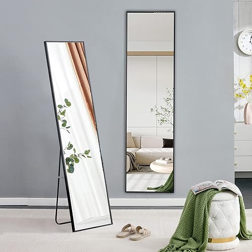 Espejo de longitud completa de 65 x 22 pulgadas, para colocar de pie, colgado o apoyado contra la pared, espejo rectangular grande para dormitorio,