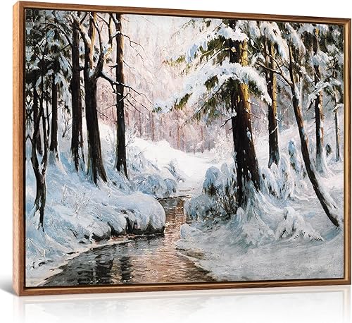 Miniatura 1 de HLNIUC Arte de pared de campo de la naturaleza, decoración de pared de madera de río (8 x 10 pulgadas), lienzo de árbol de nieve derretido, arte de