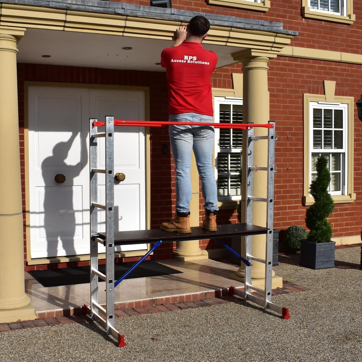 Home Master Red Home Master® Aluminium Multi-Purpose Ladder | Adjustable 5-In-1 Scaffolding | Step Ladder | Work Platform | 150 Kg Weight Rating | Rubber Feet | En131 Certified