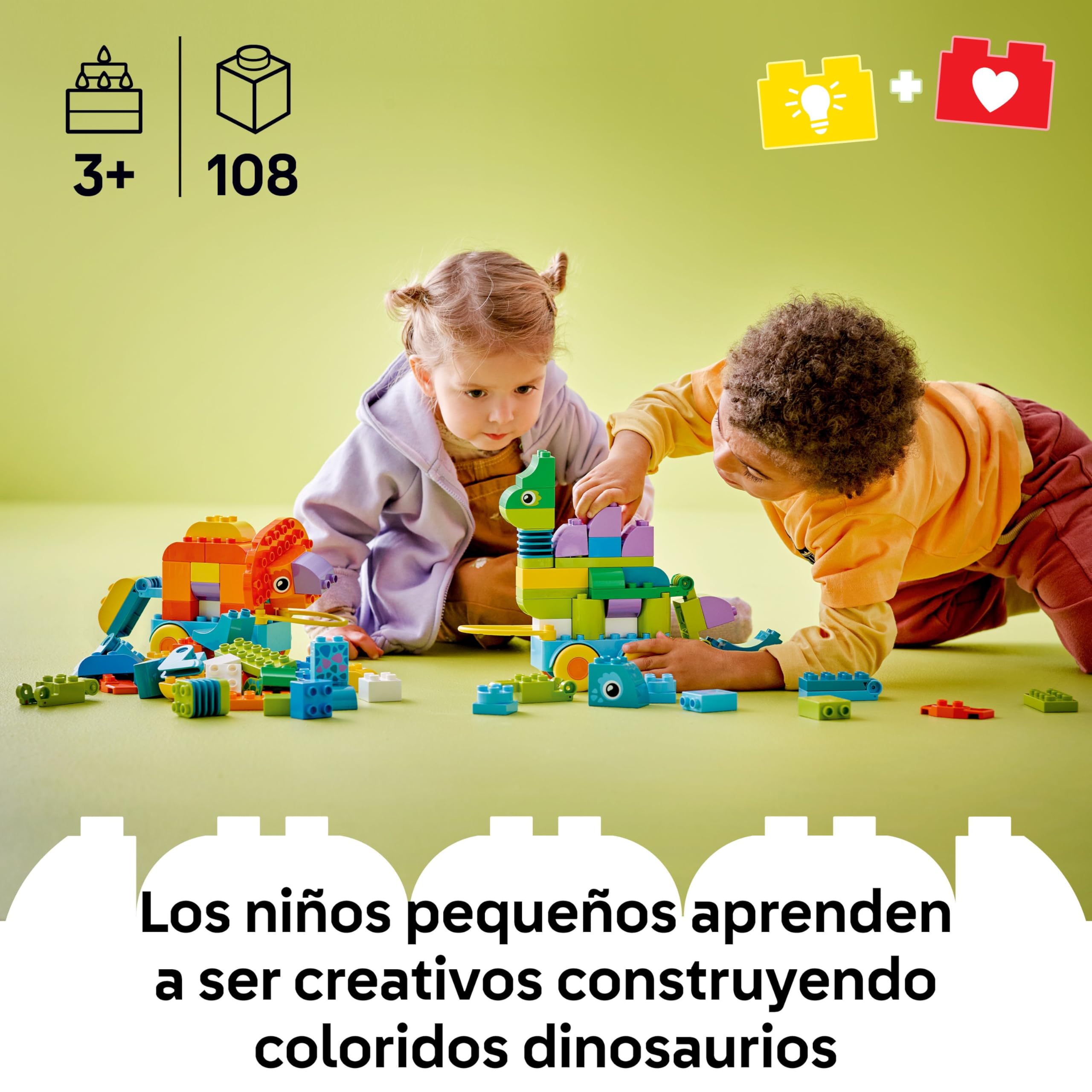 LEGO Duplo Dinosaurios sobre Ruedas 3en1 - Juguete Educativo para Niños y Niñas de 3+ Años - Figuras de Dinosaurios: Diplodocus y Tiranosaurio Rex, Triceratops y Stegosaurus o Pteranodon 10451