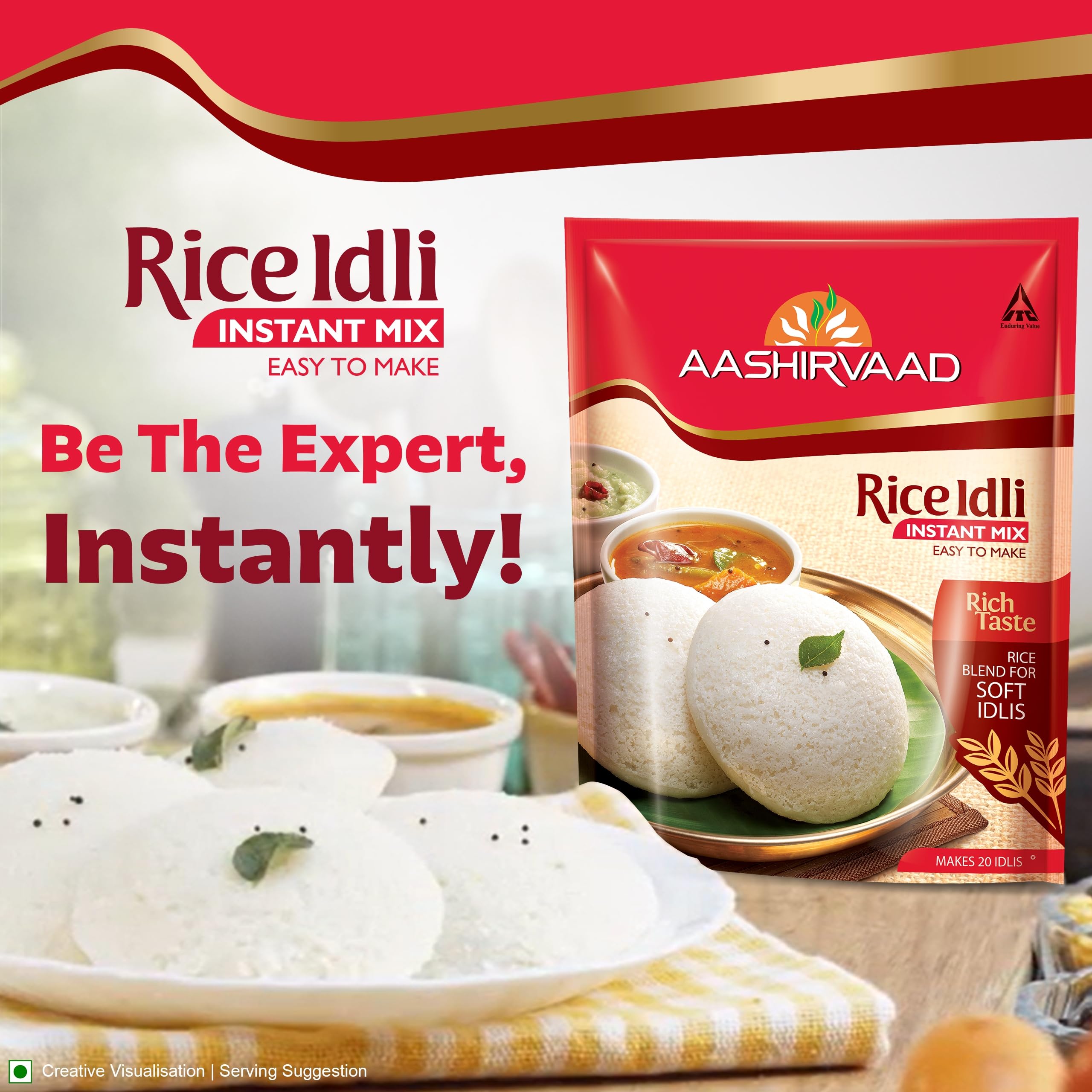 Aashirvaad Instant Mix Rice Idli, 200g Pack, 50 Rice Idlis in 3 Steps | Soft & Fluffy Idlis