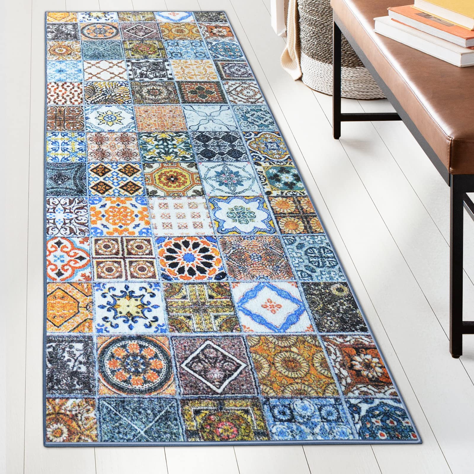 casa pura Teppichläufer Bonita - Patchwork Muster im Vintage Look - viele Größen - moderner Teppich Läufer für Flur, Küche, Schlafzimmer - Niederflor Flurläufer, Küchenläufer - 80 x 350 cm