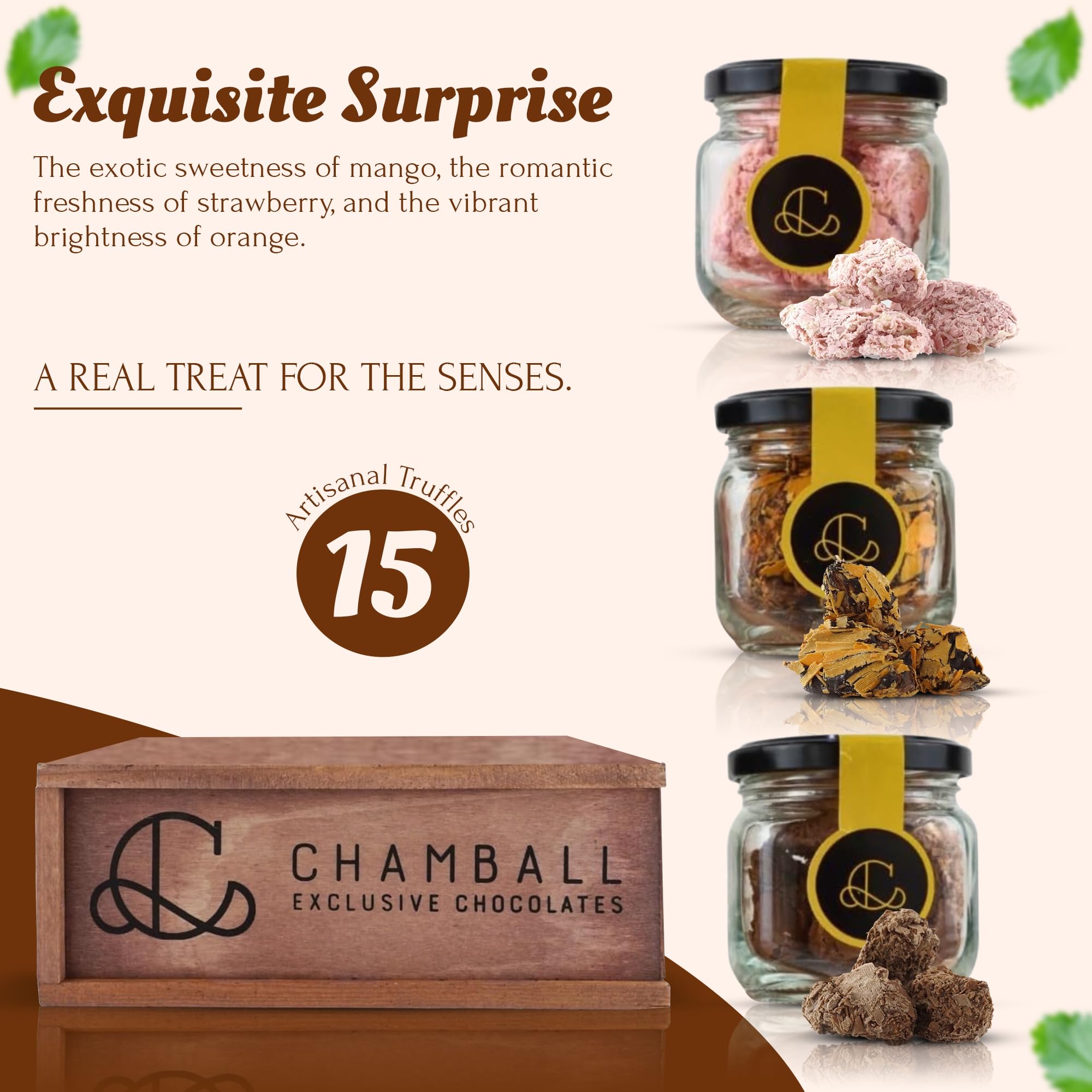 Caja de Chocolates para Regalar, 15 Trufas de Chocolate Belga con: Mango, Fresa y Naranja, Rocas de Chocolate ideal Caja regalo Chocolate con Trufas Magicas, Chocolate box y bombones belgas CHAMBALL