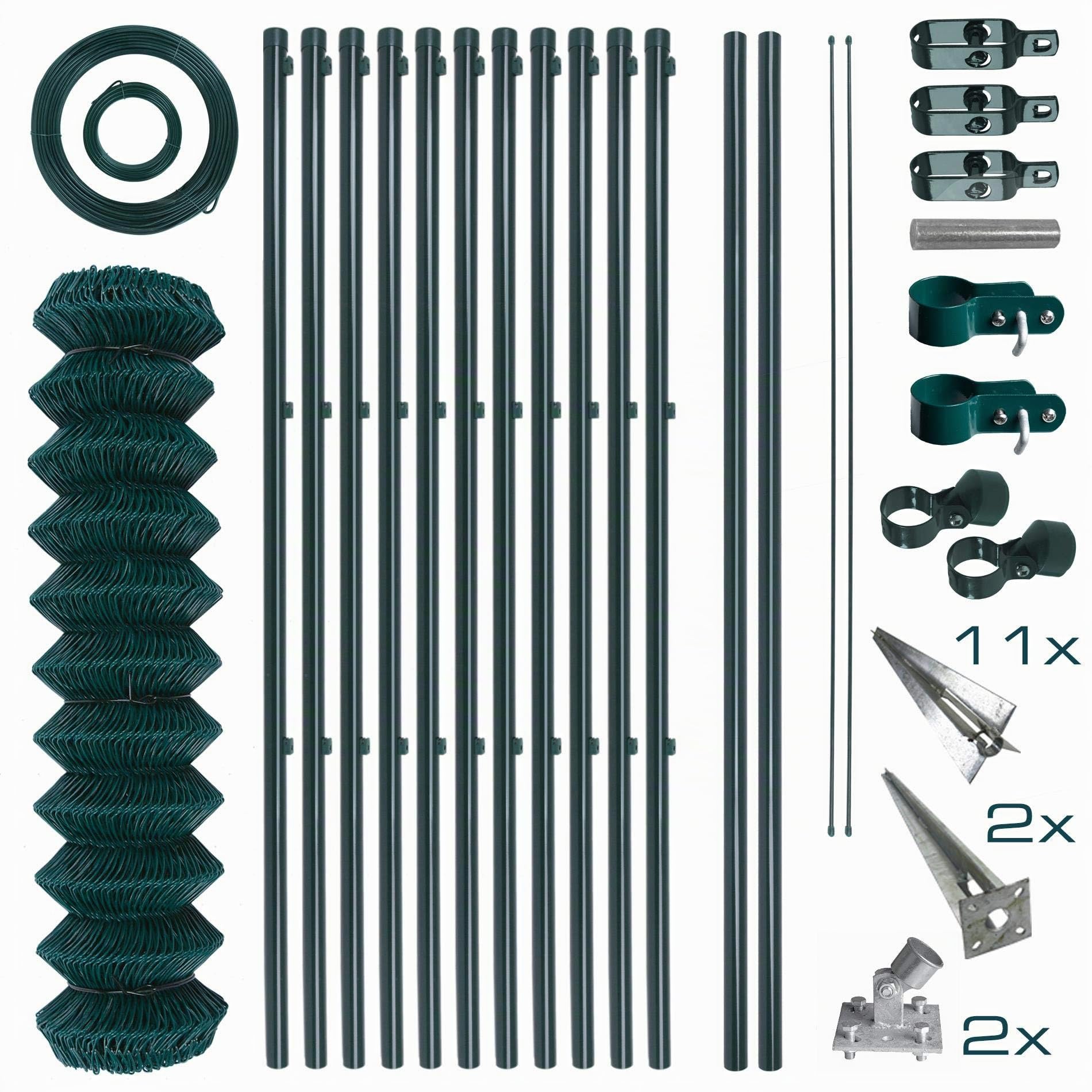 ESTEXO Maschendrahtzaun Gartenzaun Set Komplettset Zaun Gartenzaunset Zaunset Drahtzaun Maschendraht mit Einschlaghülsen (1,5 x 25 m)