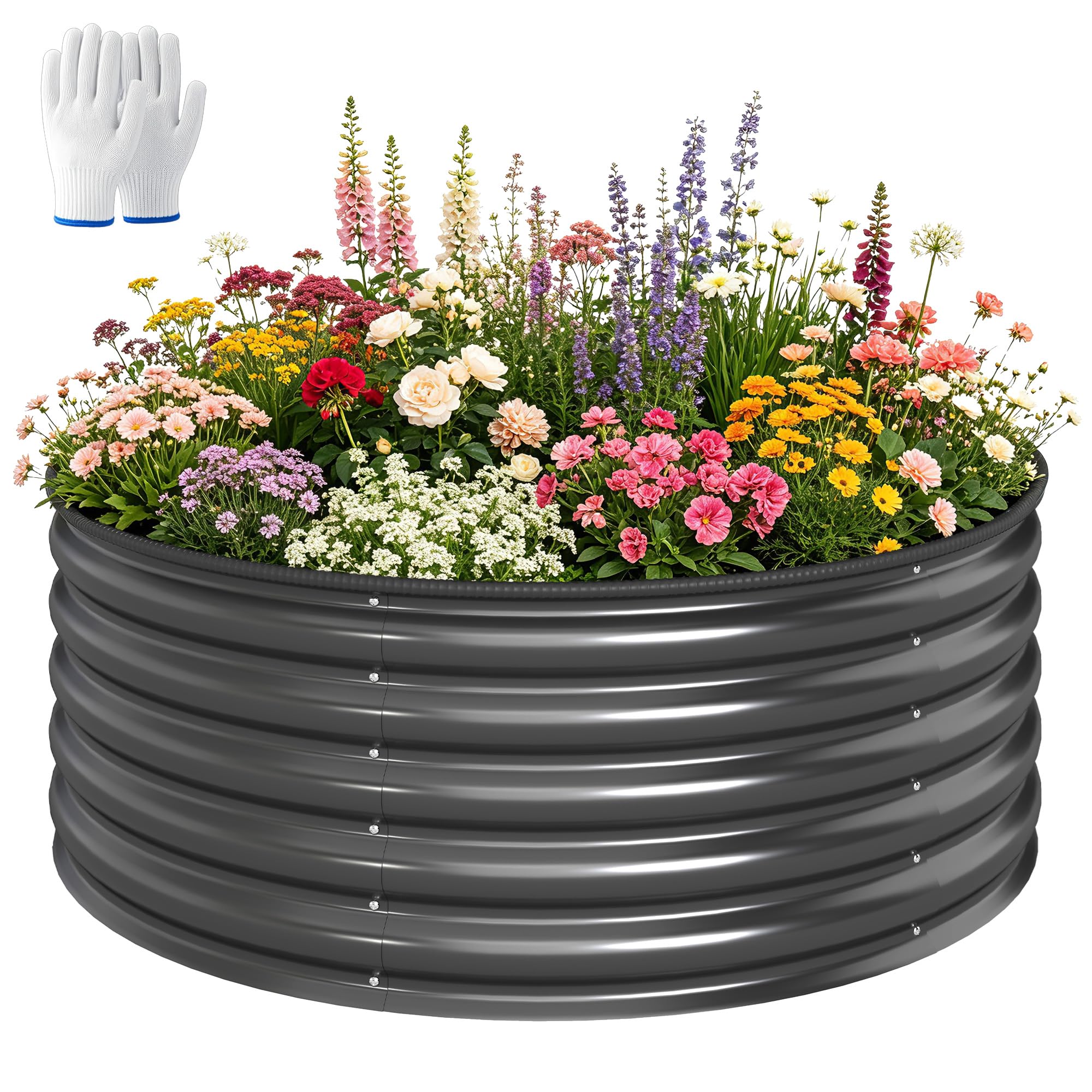 Rackhams Dark/Grey Galvanised Planter With Gloves, 120 X 120 X 43Cm,