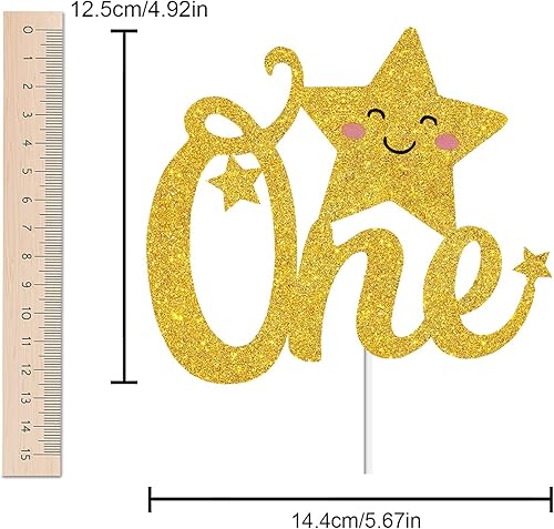 Miniatura 4 de Twinkle Twinkle Little Star One - Decoración para tartas de Star Happy 1st Birthday con purpurina dorada - Decoración para pastel de fiesta de