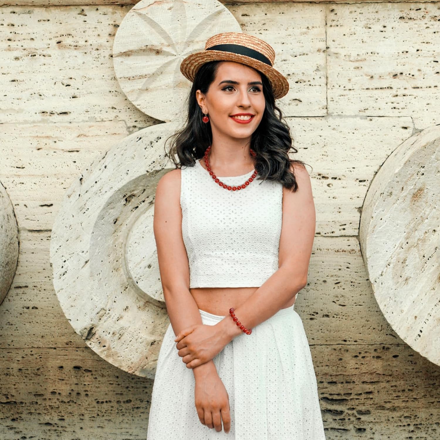 Beaded Necklaces for Women, Natural Gemstone Bead Choker Necklace10MM Bead Strand Choker Collarbone Necklace Healing Crystal Chakra Necklace Western Jewelry For Women Jewelry Gifts