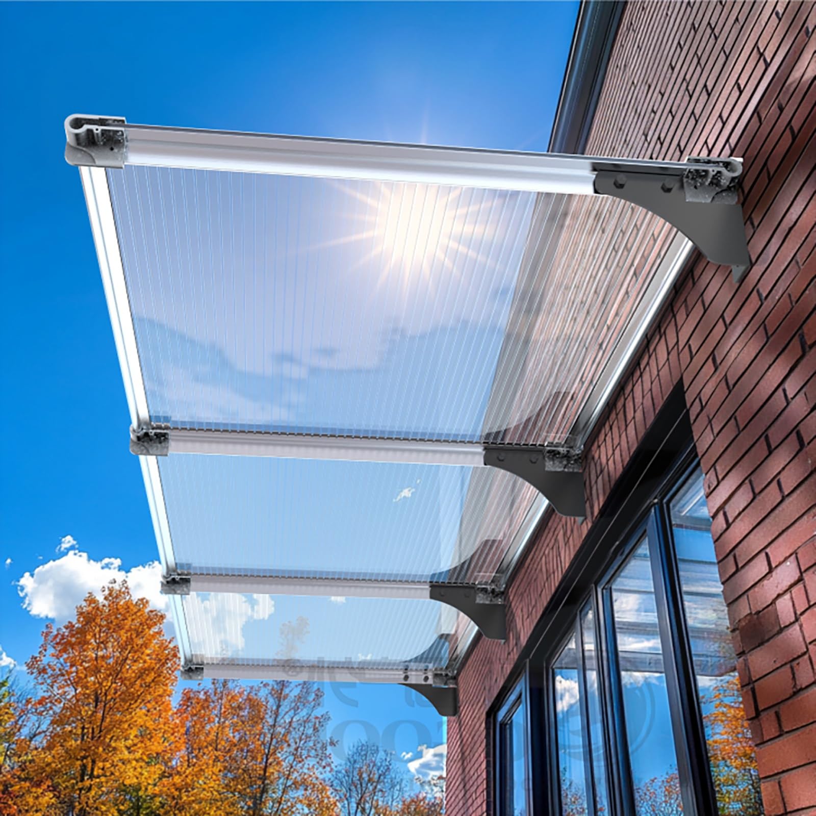 Auvent De Porte Et Fenêtres Extérieure,Marquise De Porte Aluminium,Toit Marquise en Polycarbonate,Terrasse Toit Abri Banne Protection,Protection UV(Silver,55 * 127cm/21.6 * 50in)