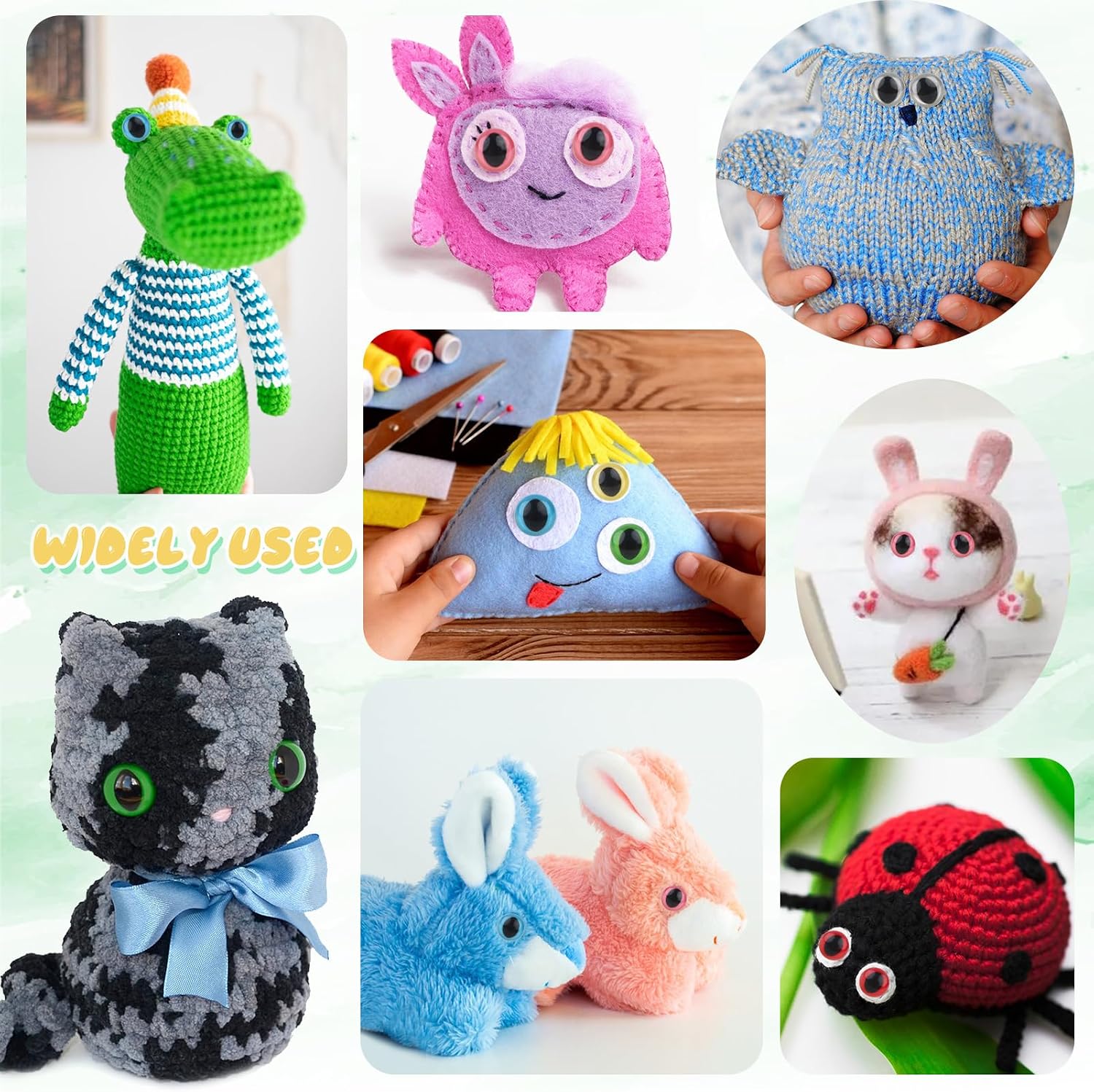 TOAOB 64pcs Safety Eyes for Amigurumis 15mm Round Craft Crochet Doll Eyes with Washers 8 Colors Plastic Cat Eyes for DIY Puppet Stuffed Animals Making