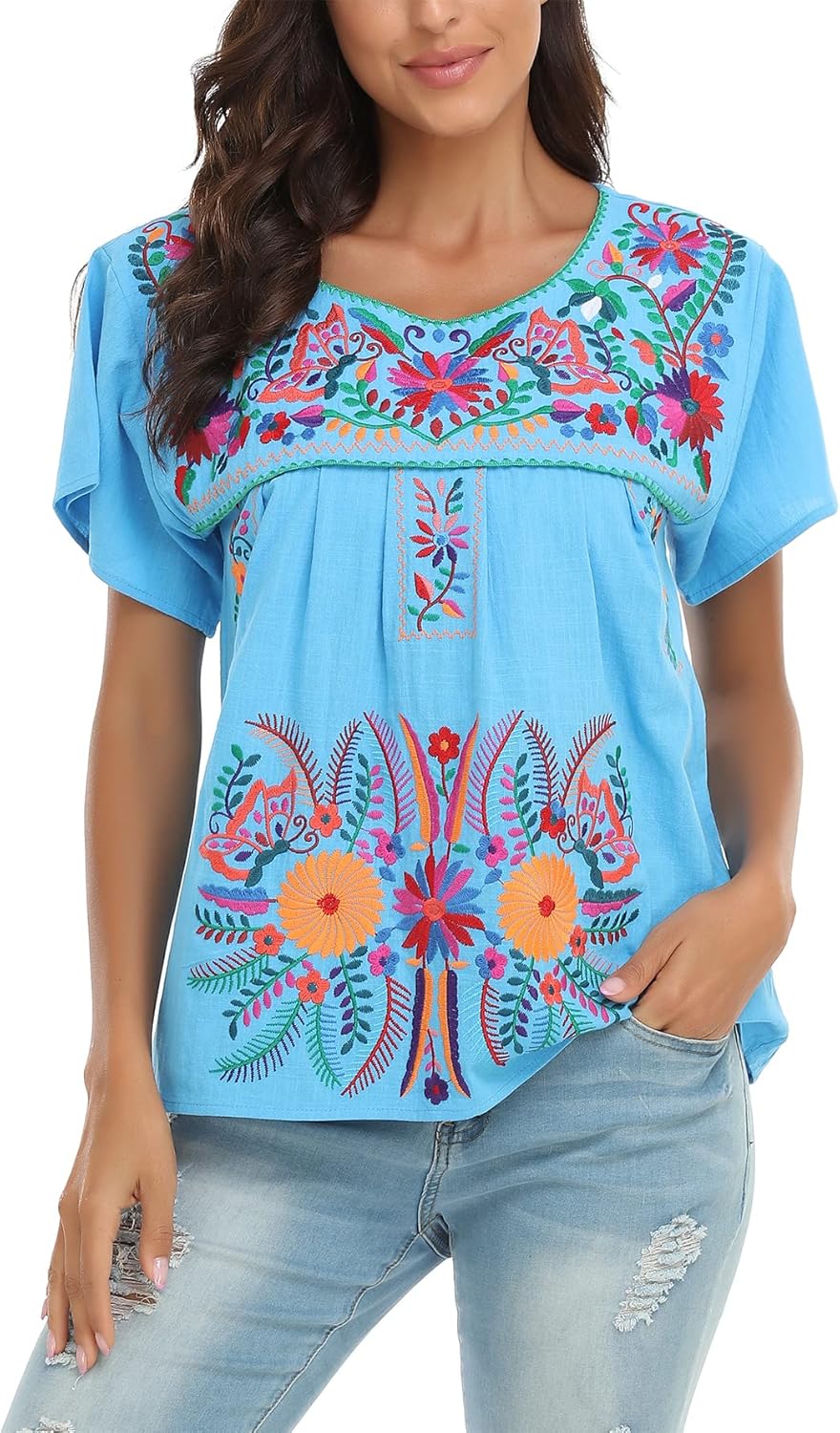 YZXDORWJ Women's Mexican Peasant Blouse Cotton Tops White Shirt - Image 4