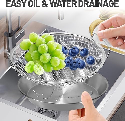 Miniatura 5 de Juego de colador de aceite de acero inoxidable, 2 piezas de rejilla de drenaje con bandeja de atrapo, filtro de aceite de cocina, bandeja de drenaje