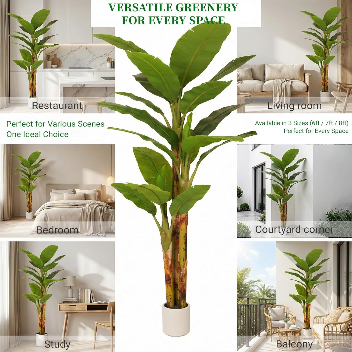 8FT Artificial Banana Tree Luxury Faux Banana Plant Fake Tree for Living Room Decor Extra Large Tropical Silk Tree Indoor Floor Plant Home Modern Office Greenery Big Tall Fake Plants Corner Decor