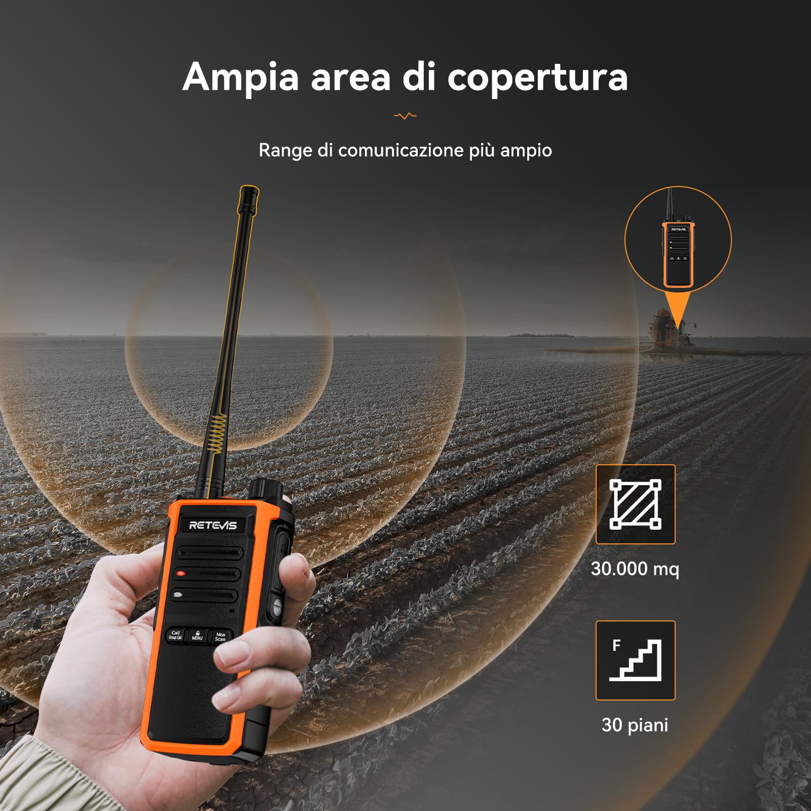 Retevis C65B Walkie Talkie Impermeabile, Ricetrasmittenti Professionale a Lungo Raggio, Impieghi Gravosi, Allarme di Emergenza Woki Toki per Salvataggio Esterno, Costruzione (2 Pacchetto)