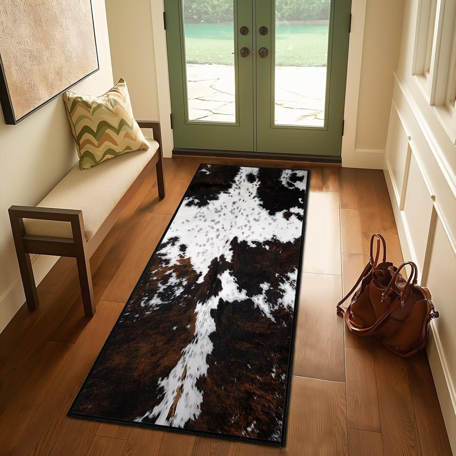 Cowhide Rugs for Bathroom,Cow Print Runner Rug 2x5 Rugs for Hallway,Vintage Kitchen Rug Washable Runners Bedroom Carpet Non Slip Accent Throw Carpets Western Floor Area Carpet for Hallways,Entry,Brown