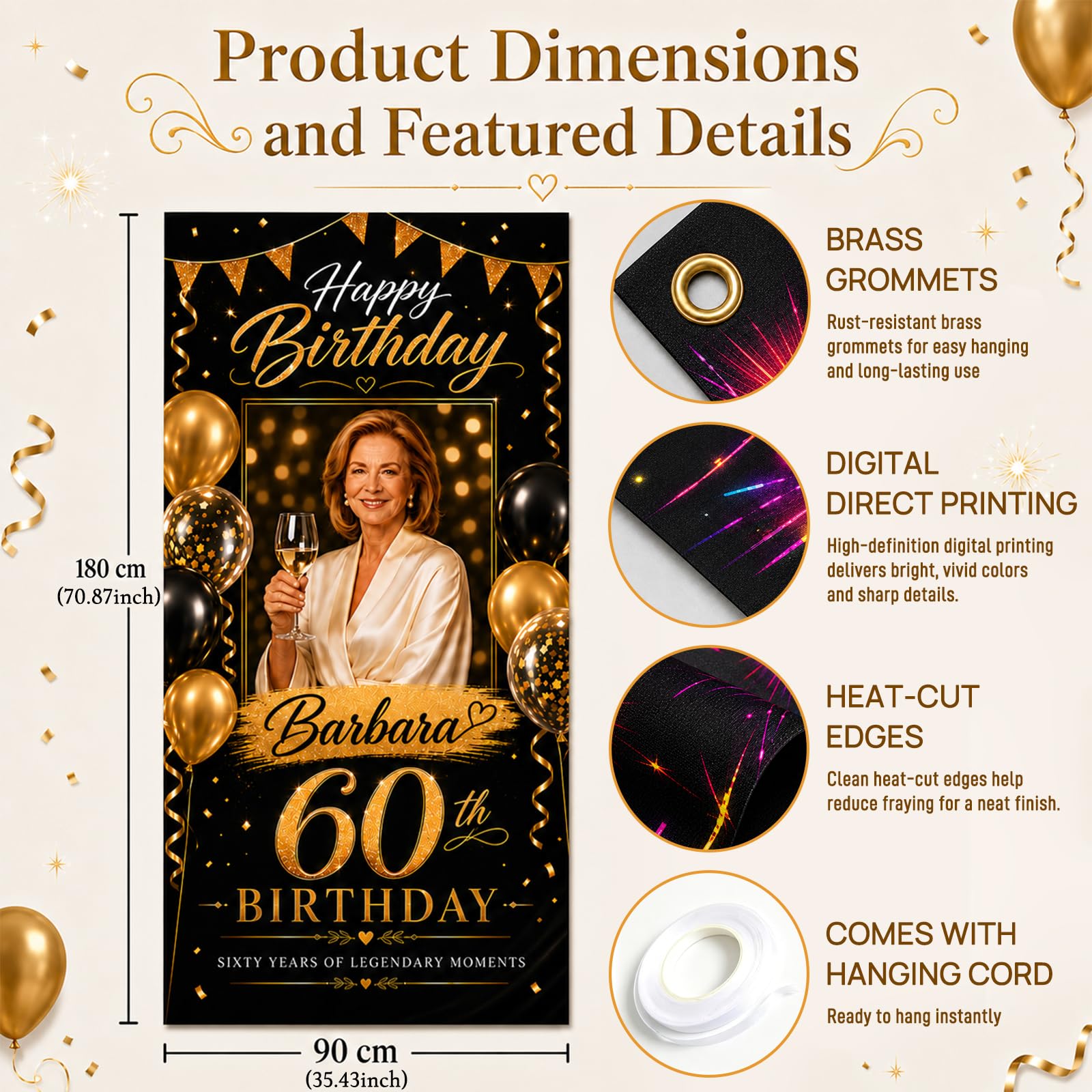 VJY Personalised Happy Birthday Banner, Custom Birthday Banner with Photo, Style 1 - Image 2