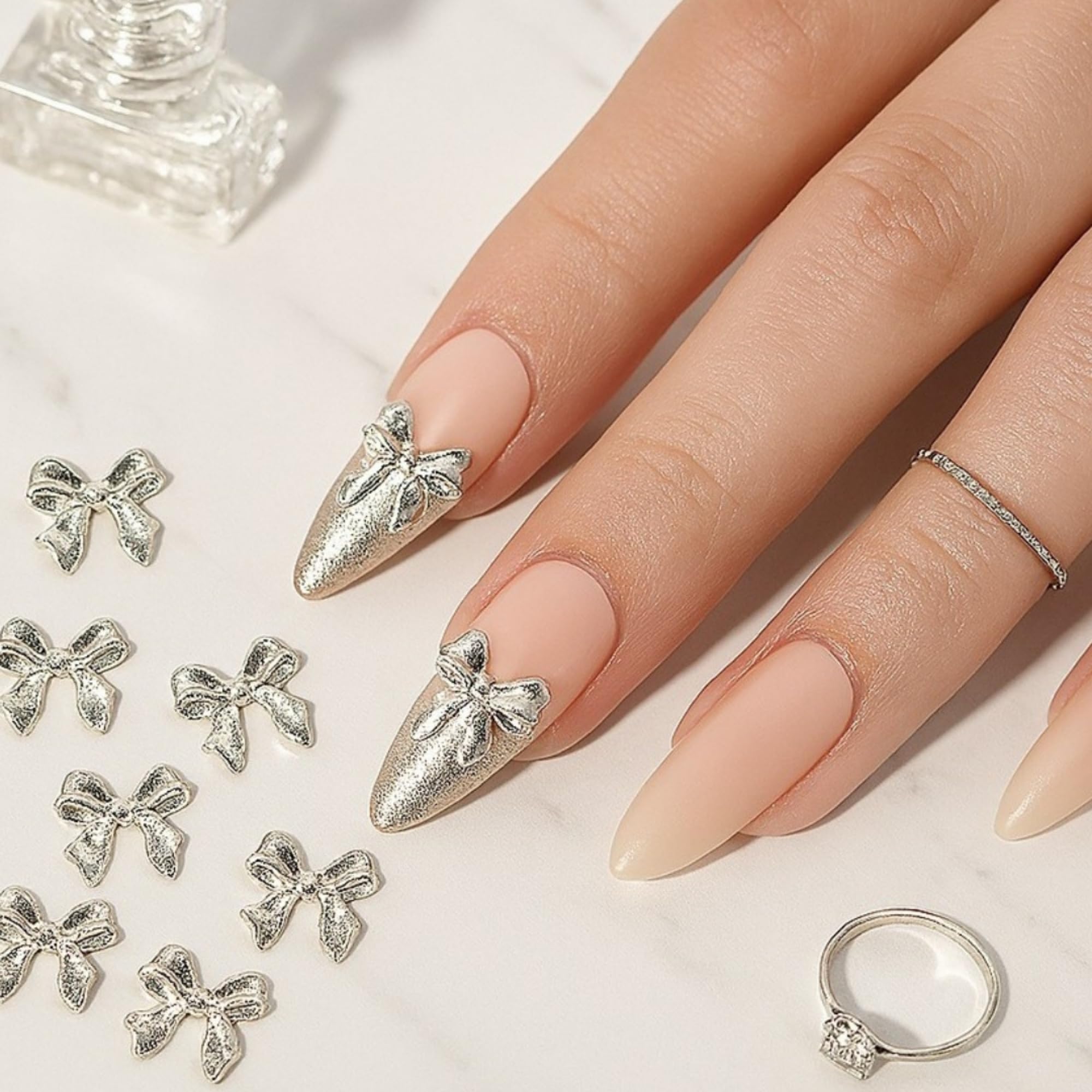 HUDA GIRL 9 Pcs Silver Bowknot Nail Art Decorations 4