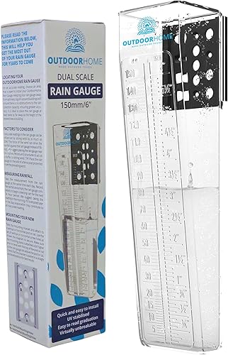 Miniatura 1 de Pluviómetro 6 pulgadas deluxe, exacto, profesional, lectura fácil con escala doble, de Outdoor Home. Pluviómetros para exterior de montaje perfecto,