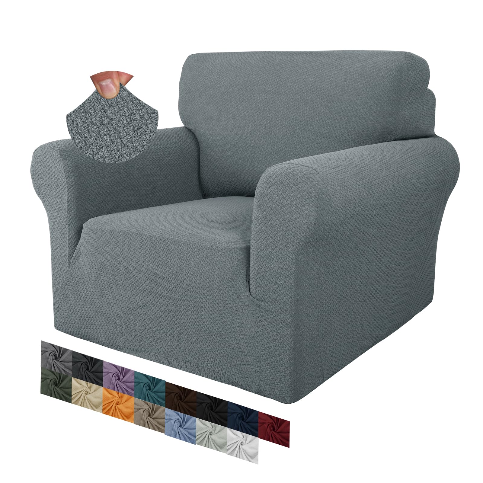 MAXIJIN Fundas Creativas de Jacquard para sillas para Sala de Estar, Fundas elásticas Antideslizantes para sillas con Brazos para Perros, Funda elástica de 1 Pieza (1 Plaza, Gris Claro)