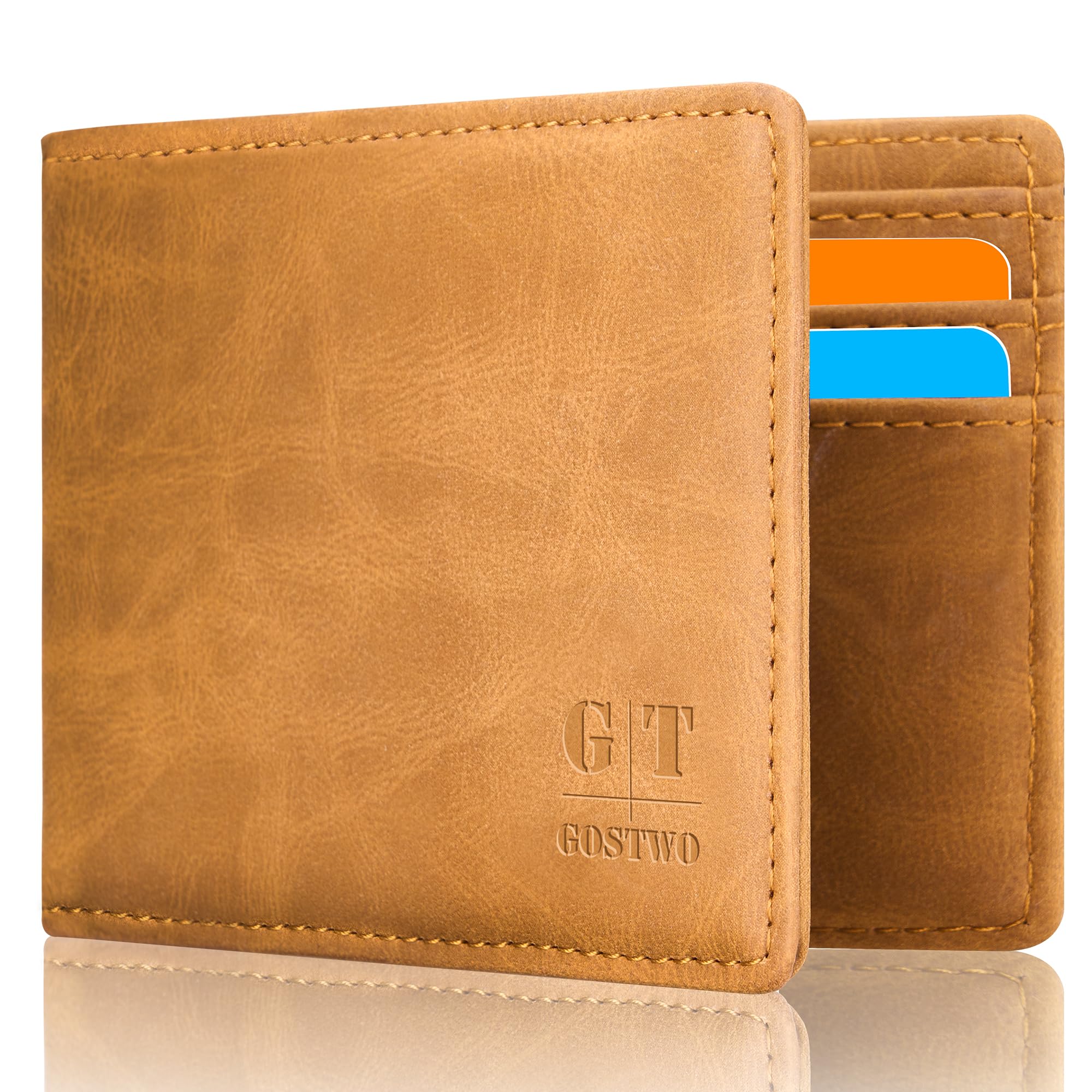 Gostwo Slim Wallet for Men Minimalist Leather ID Window Front Pocket Bifold Wallet