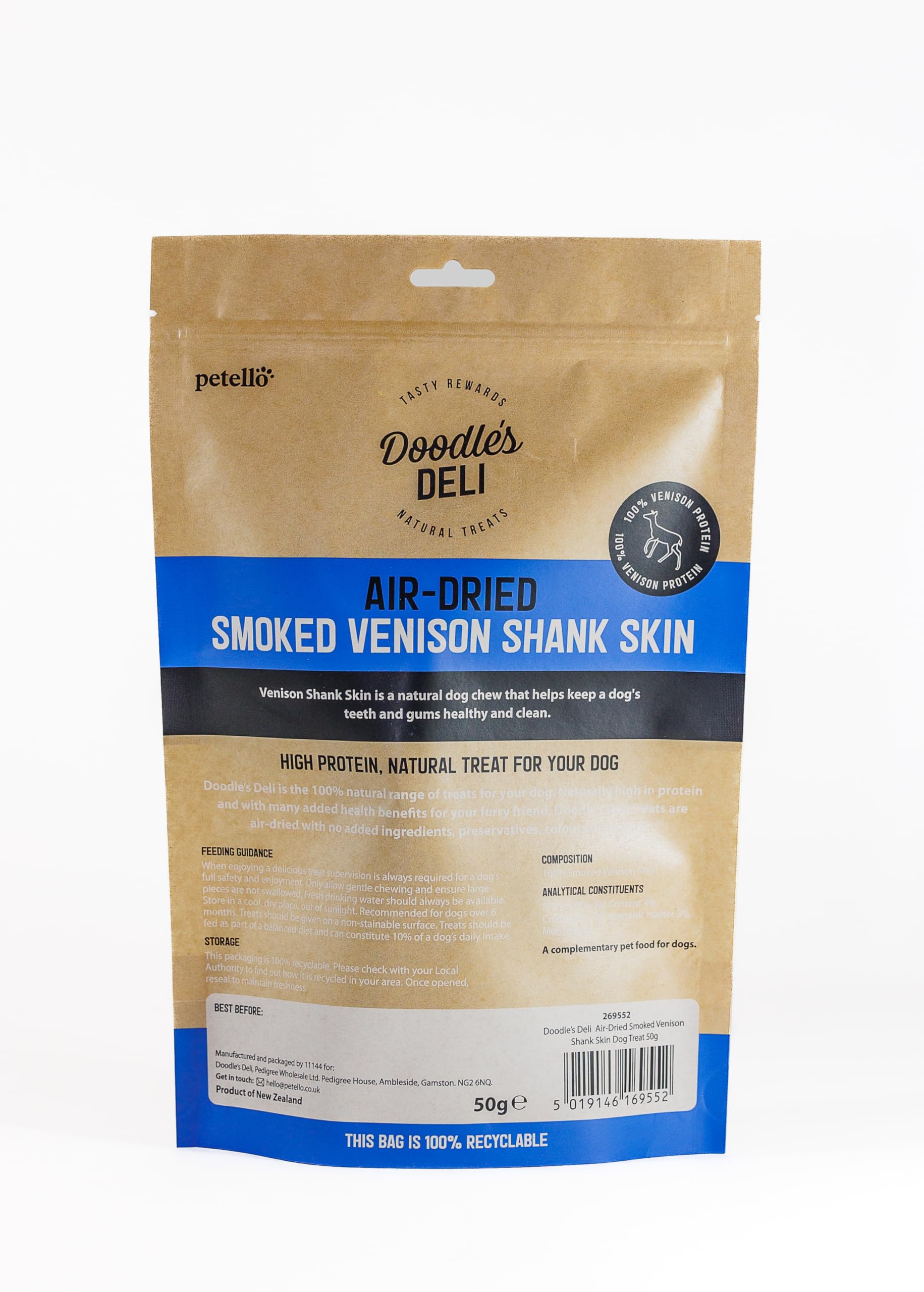 Doodles Deli Air Dried Venison Shank Skin Dog Treats Natural Dog Chew High Protein, Low Fat Long Lasting Dental Treat for Dogs 50g - Image 2