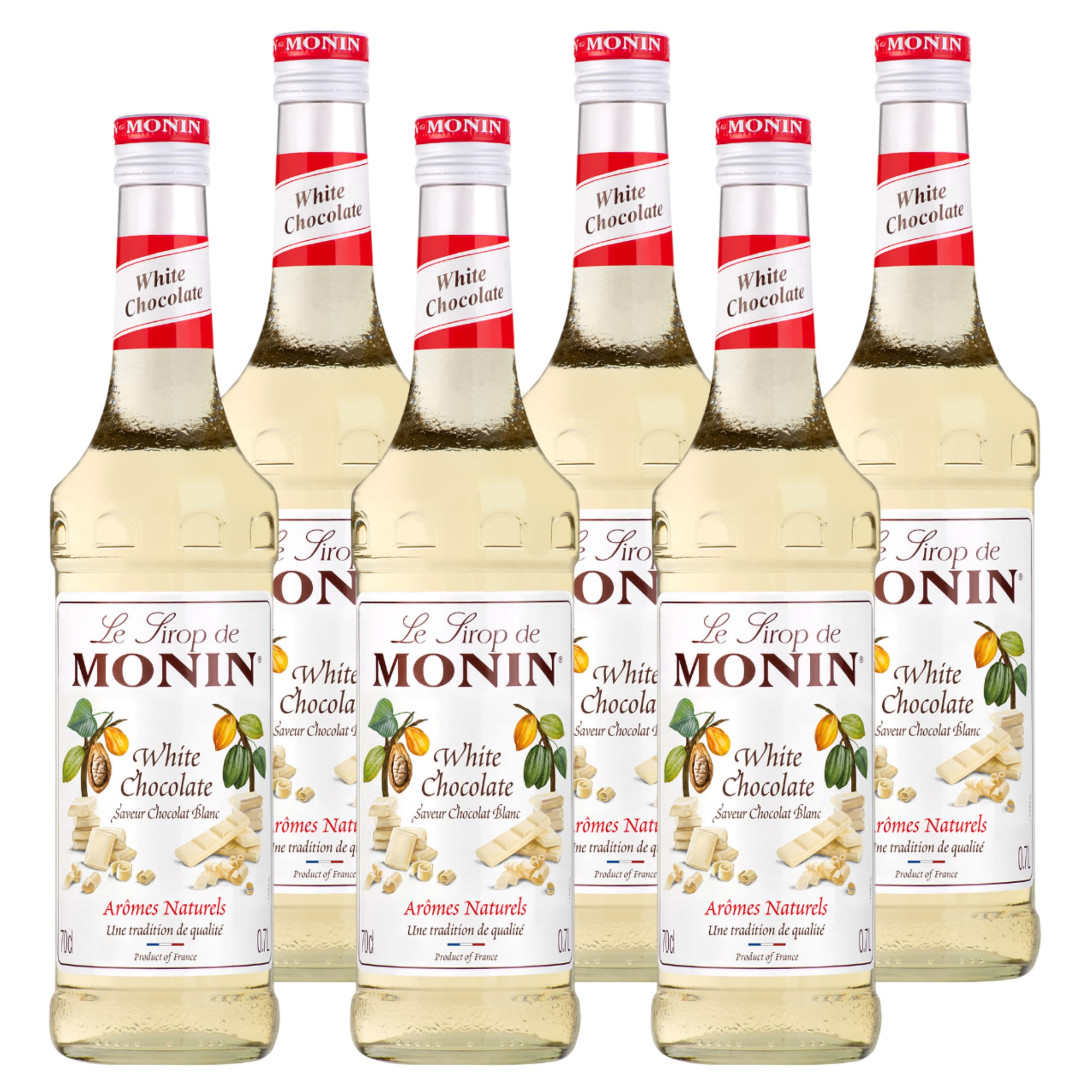 Le Sirop de Monin White Chocolate - Chocolat Blanc - Cioccolato Bianco | Sciroppo al Cioccolato Bianco con Aromi Naturali | Confezione da 6 Bottiglie da 70cl