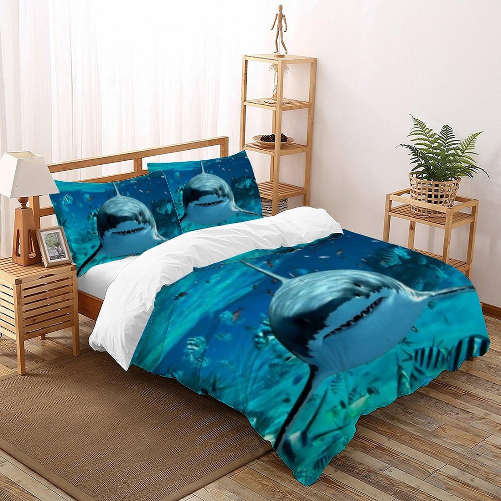 Housse de couette requin imprimé 3D 200x200cm : le cadeau d'anniversaire parfait pour lit double