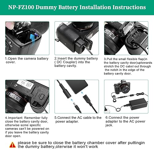 Miniatura 3 de Gonine NP-FZ100 A7III - Kit de adaptador de CA de fuente de alimentación continua para cámaras Sony Alpha A7IV A6600 A7SIII A7C A1 FX3 A7R3 A7R IV,