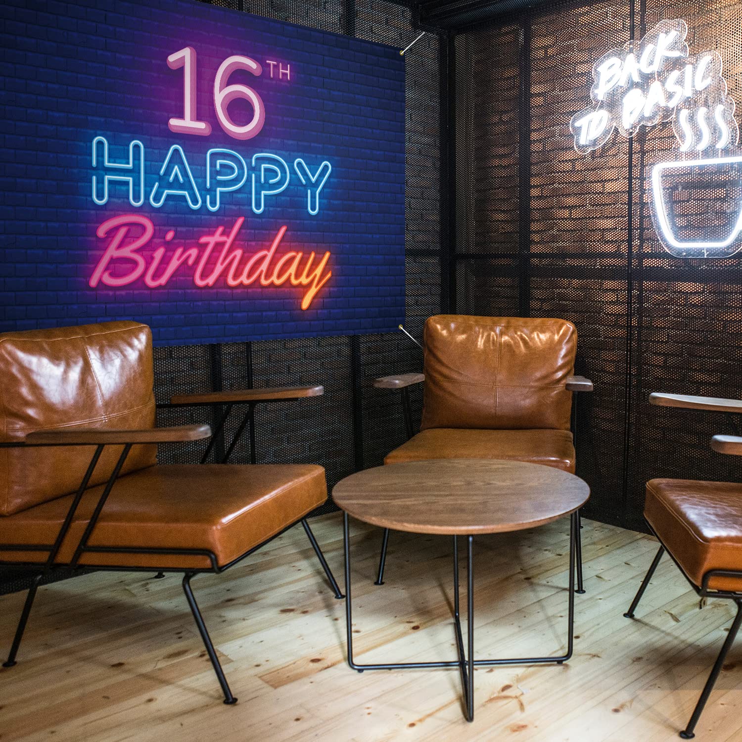 "16th Happy Birthday" Black Foil Wall Banner - Sweet 16 Party Decorations