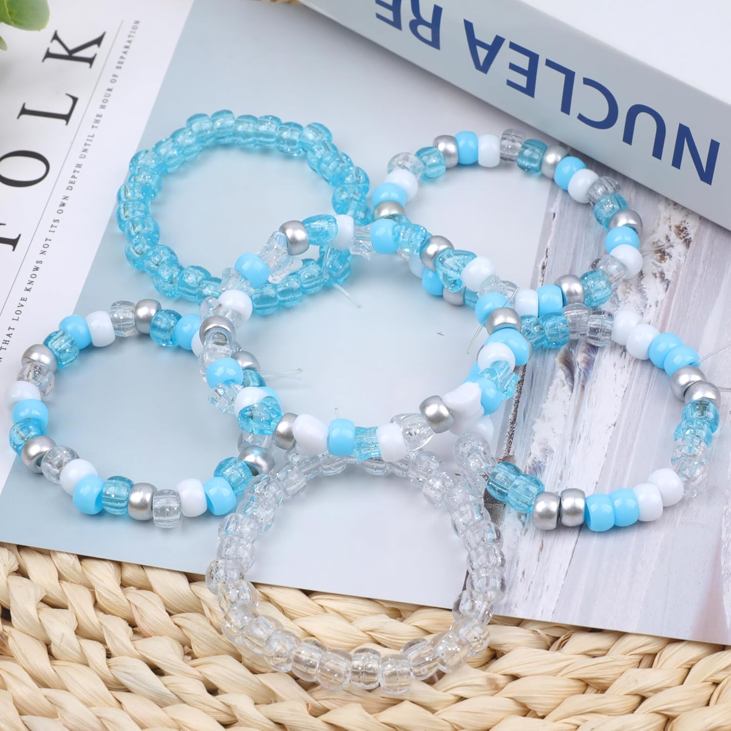 1000Pcs Blue White Transparent Glitter Winter Pony Beads Plastic Heart Butterfly Star Beads for Friendship Bracelet Making 6x9mm with 4mm Hole, Festive Supplies for DIY Jewelry & Holiday Decor - Image 5