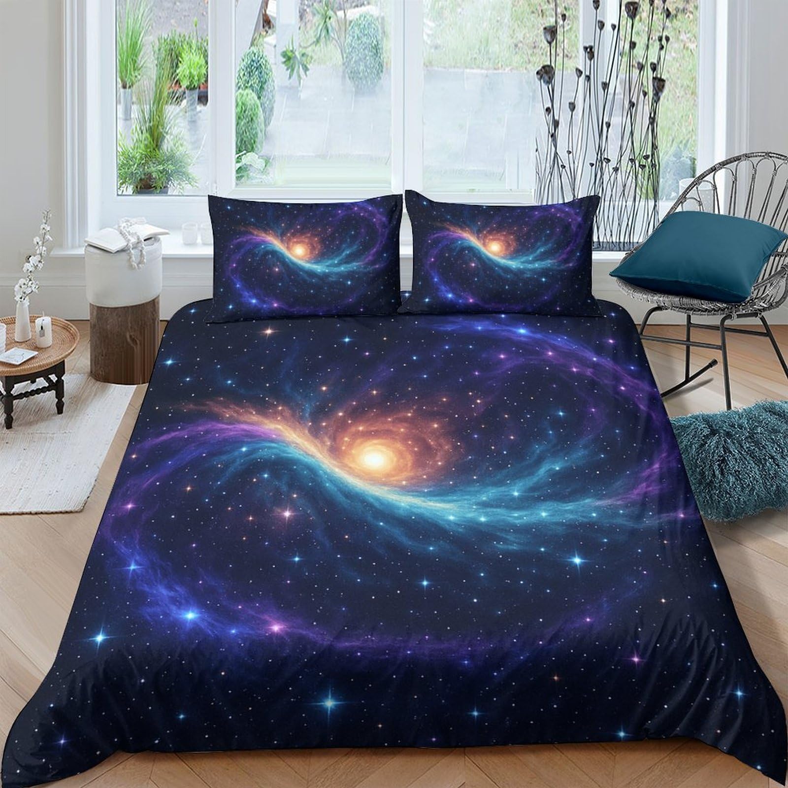 Ctjqhvkz Style-9 3D Printed Galaxy Starry Sky Fitted Sheet Microfiber Soft Cosmic Nebula Mattress Cover Bedroom Decor Single（135X200cm）