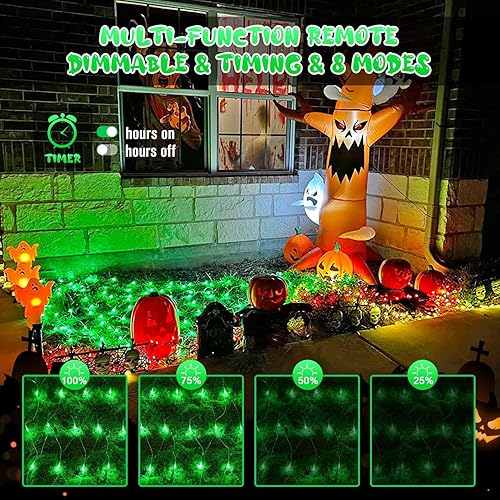 Miniatura 5 de JMEXSUSS 200 luces LED verdes de Navidad, 9.8 pies x 6.6 pies, luces de arbusto de Navidad conectables con control remoto, 8 modos de enchufe, luces
