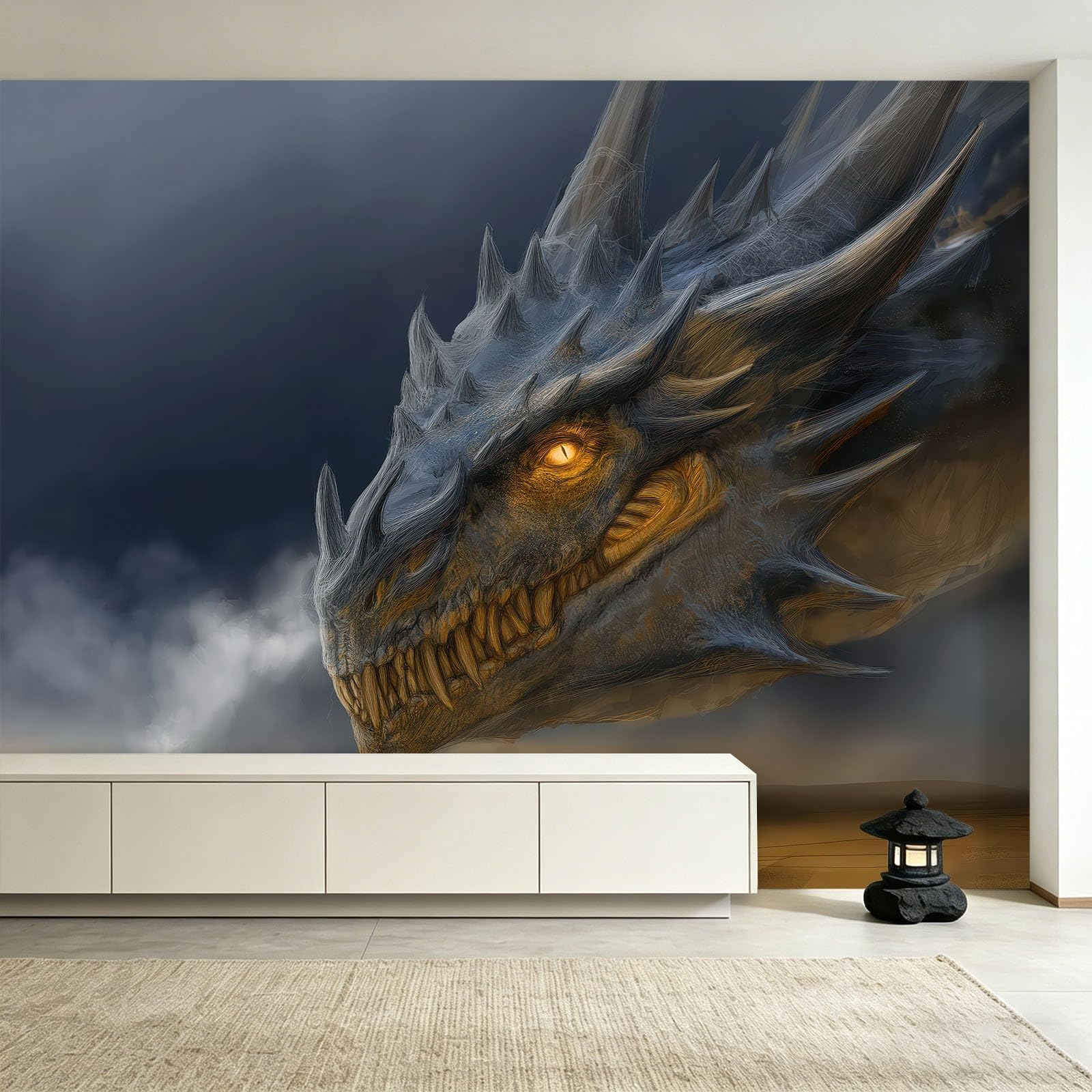 Générique Tapeta z flizeliny, fantastyczne stworzenia 3D, 200 x 140 cm, tapeta panoramiczna z niebiańskim smokiem, łatwa do zainstalowania dekoracja ścienna do salonu, sypialni, kuchni