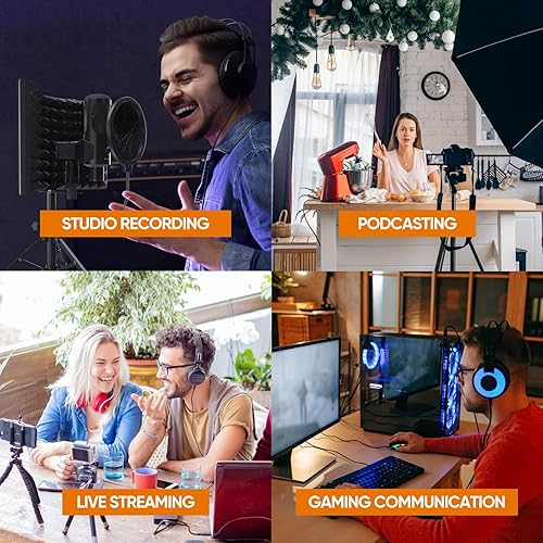 Miniatura 4 de Escudo de aislamiento de micrófono de grabación de estudio con filtro pop y soporte de trípode de metal, micrófono de estudio a PC, portátil,