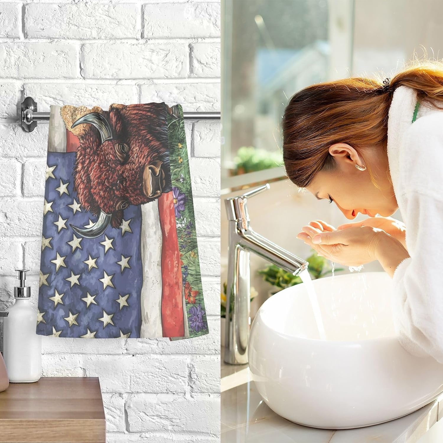 Cotton Hand Towels American Bison Print 2 Pack 16×28 in Bath Towels Lightweight Quick Dry for Bathroom