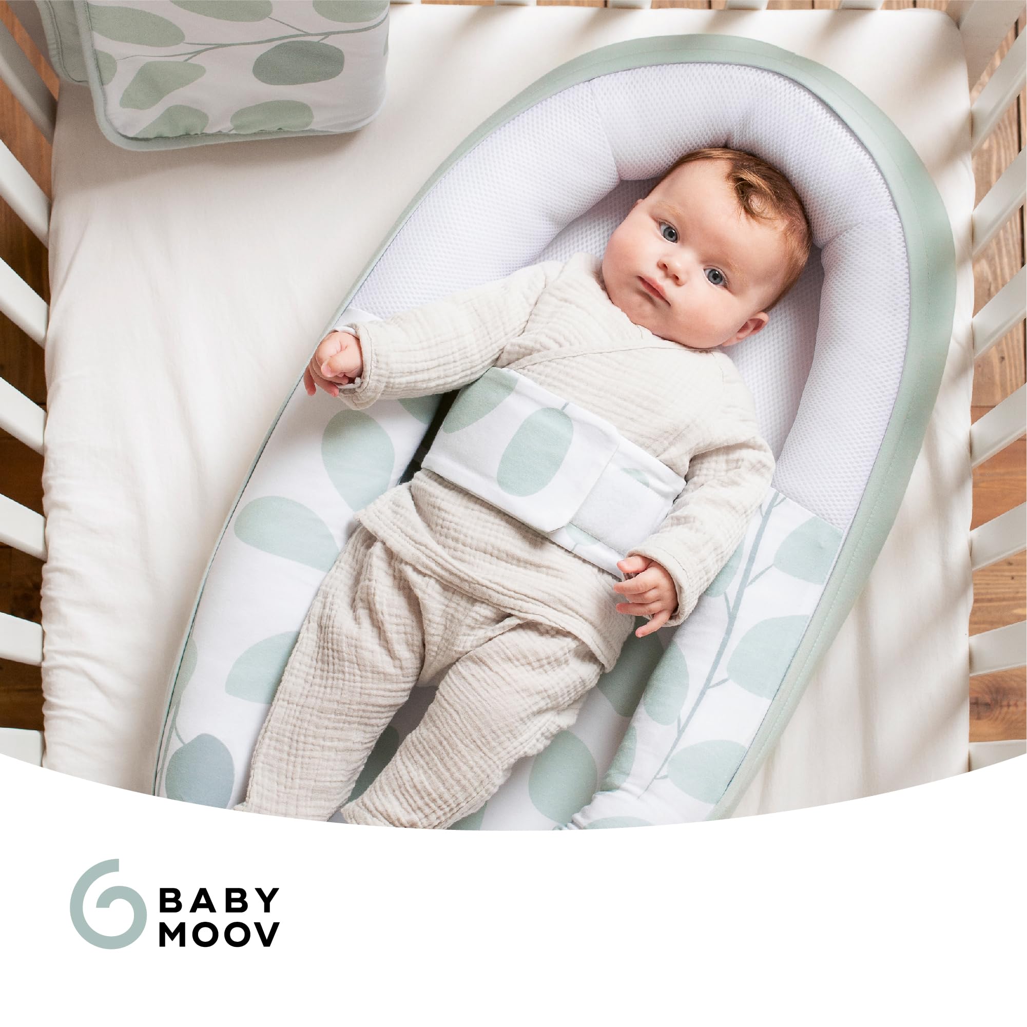 Doomoo Babymoov Cocoon Leaves Aqua Green, erweiterbar, atmungsaktiv, 0-8 Monate