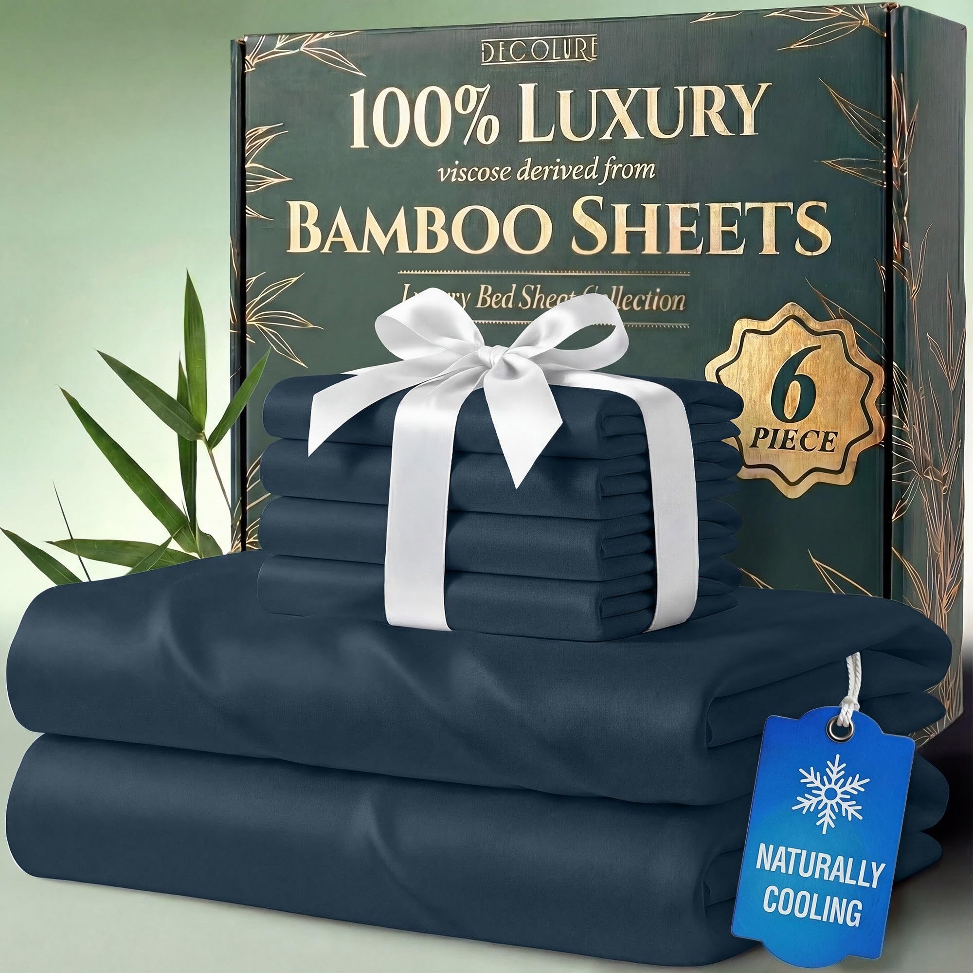 DECOLURE 100% Organic Viscose Derived from Bamboo Sheets Queen Size 6pcs - Ultra Soft & Luxuriously Cooling, 17" Deep Pocket, Double Stitching, Perfect for Hot Sleepers - Queen Bed Sheets (White) — view 32