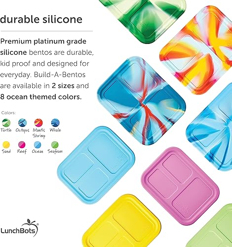 Miniatura 4 de LunchBots Build -a- Lonchera Bento de silicona para niños, contenedor de almuerzo con múltiples compartimentos, apto para horno y lavavajillas, sin