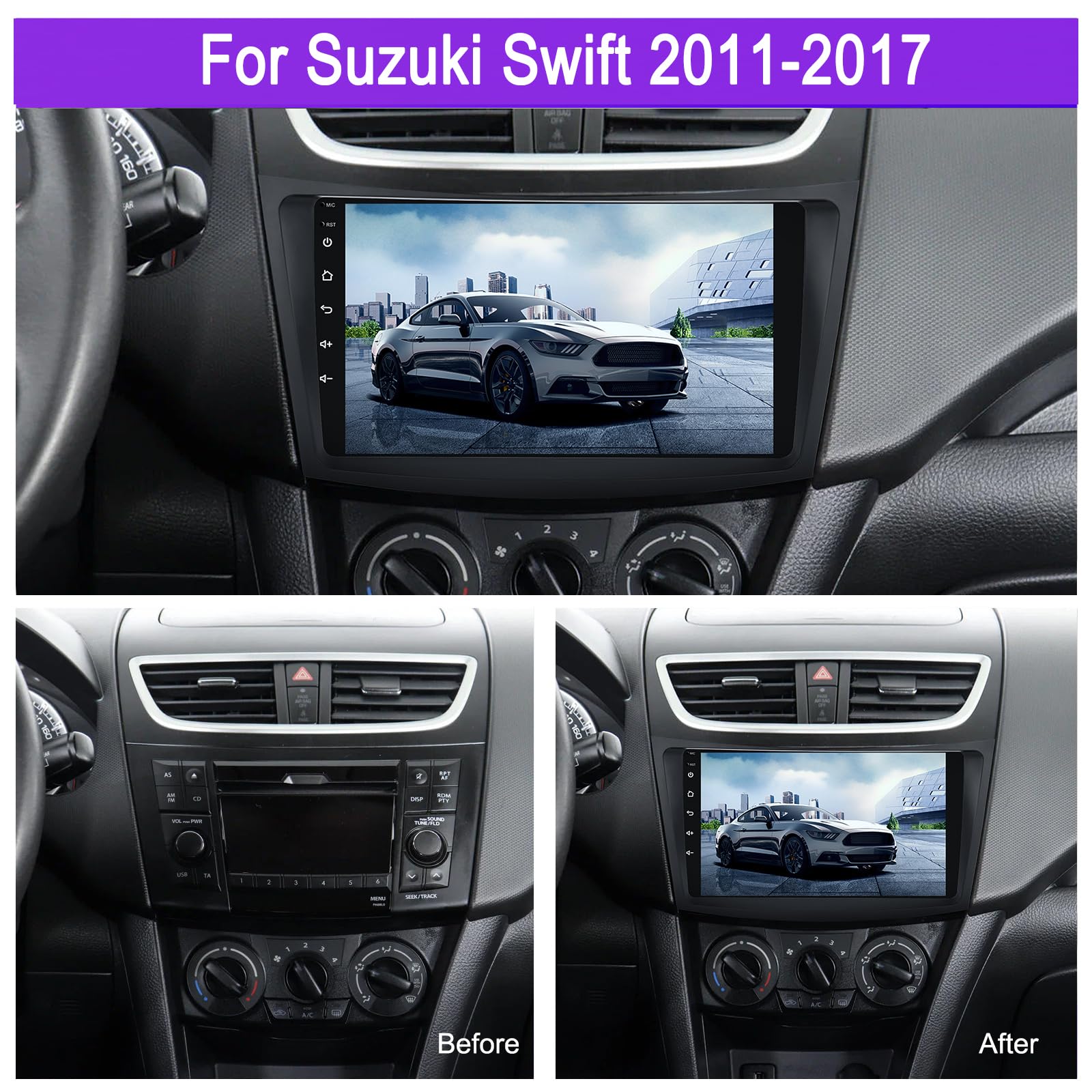 5G WiFi 4+64G Android Radio dla Suzuki Swift 2011-2017 Bezprzewodowe Carplay Android Auto, 9-calowy IPS Ekran z Nawigacją Bluetooth 5.0 FM/RDS SWC Kamera Cofania