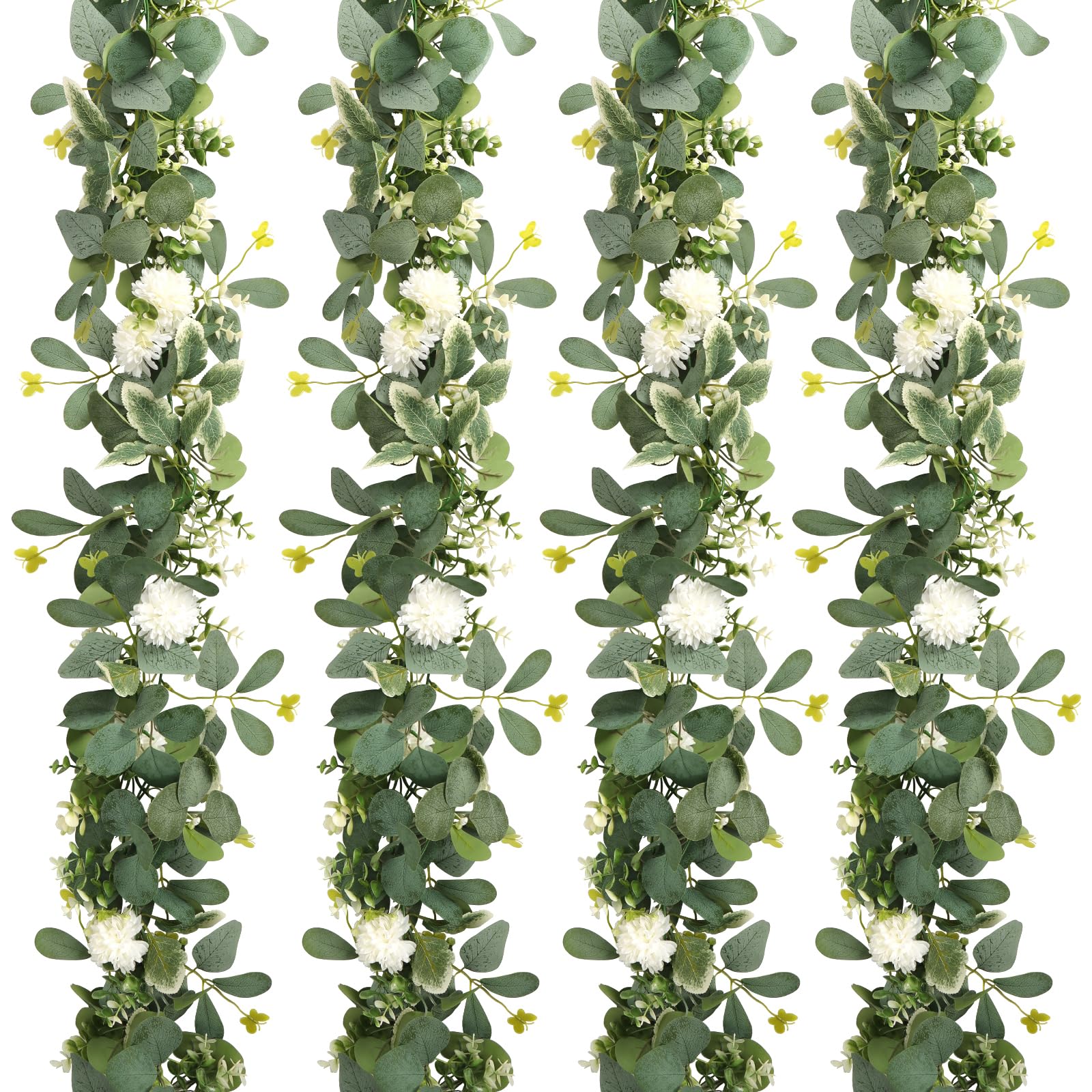 UXORSN 4PCS/13FT Silk Hydrangea Artificial Eucalyptus Flower Garland Faux Greenery Vine Gypsophila Butterfly Leaves Ivy Hanging Plants Fake Floral Garland for Home Wedding Table Decoration