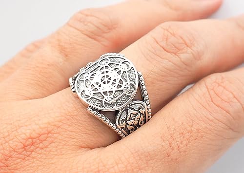 Miniatura 7 de Anillo Metatron Cube Geometría Sagrada de Plata de Ley 925 para hombre