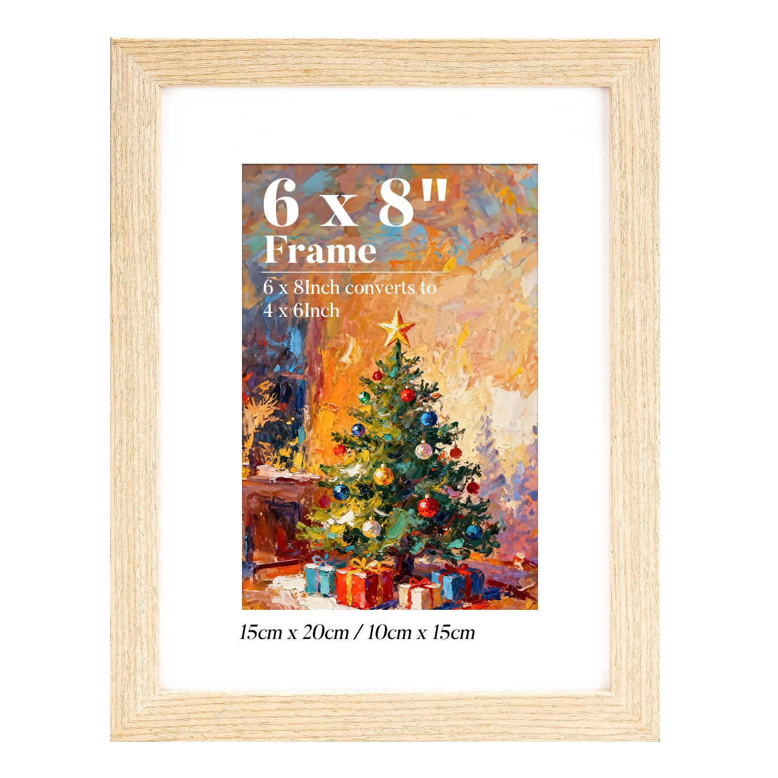 HOUSE DAY A5 Frame,100% Solid Wood 8x6 Photo Frame with 6x4" Mount,OAK A5 Picture Frame, Wooden Photo Frame, Tabletop and Wall Mounting for Family,Landscape,Pet Memorial,Wedding,Pack of 1