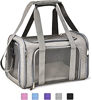Henkelion Large Soft-Sided Pet Carrier for Cats Dogs up to 25 lbs - Breathable Travel Carrier with Padded Straps, Grey