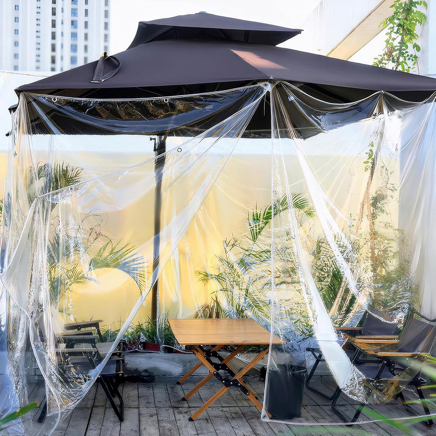 Bâche de Protection Exterieur, 420 g/m² 3 x 4 m Imperméable Bâche Transparente avec Œillets, Bâches Résistante aux Intempéries avec Corde et Serrecâbles, pour Meubles de Jardin, Ferme, Voiture, Bassin