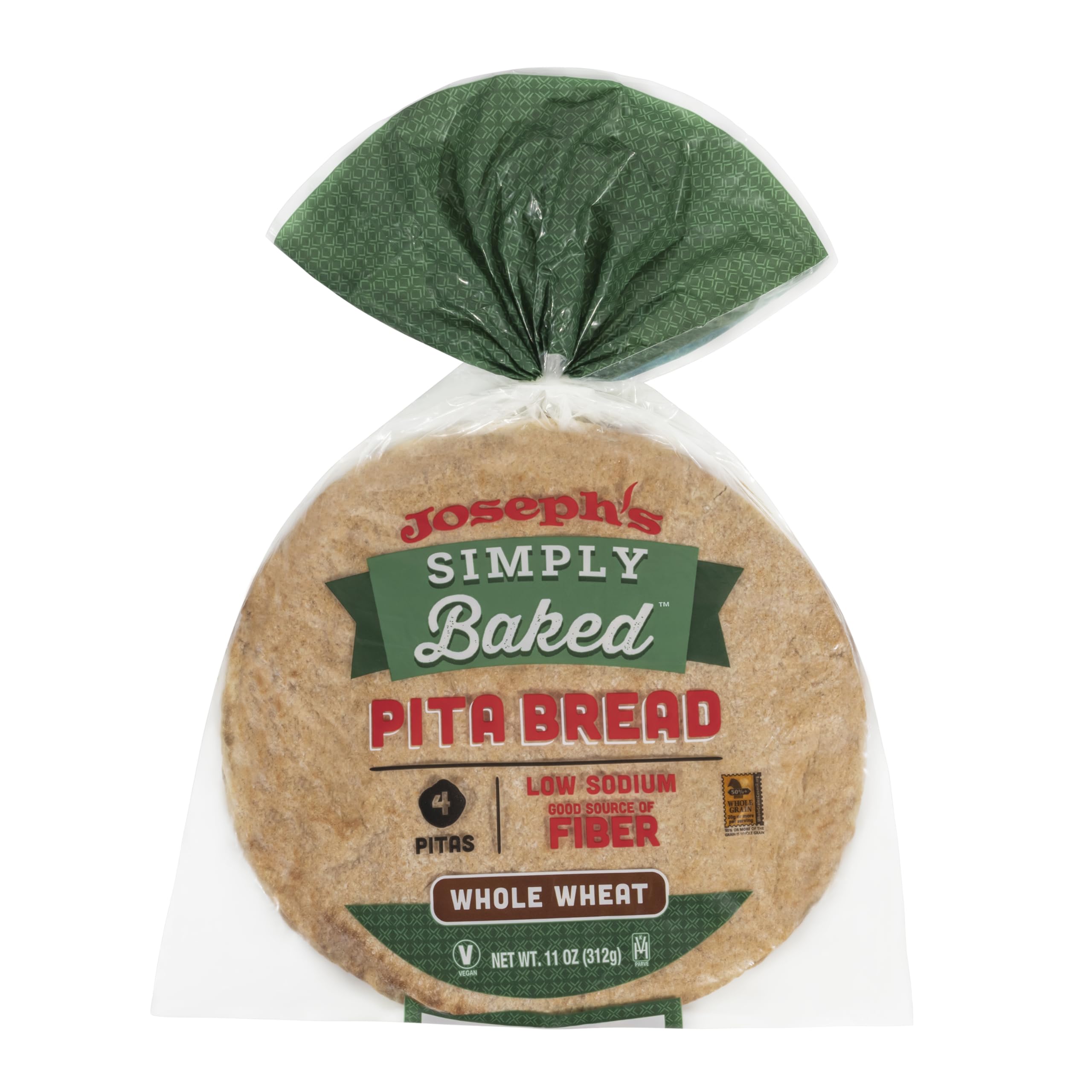 Joseph's Simply Baked Whole Wheat Pita, 1-Pack, Fresh Baked (4 Pitas per Pack, 11oz.)