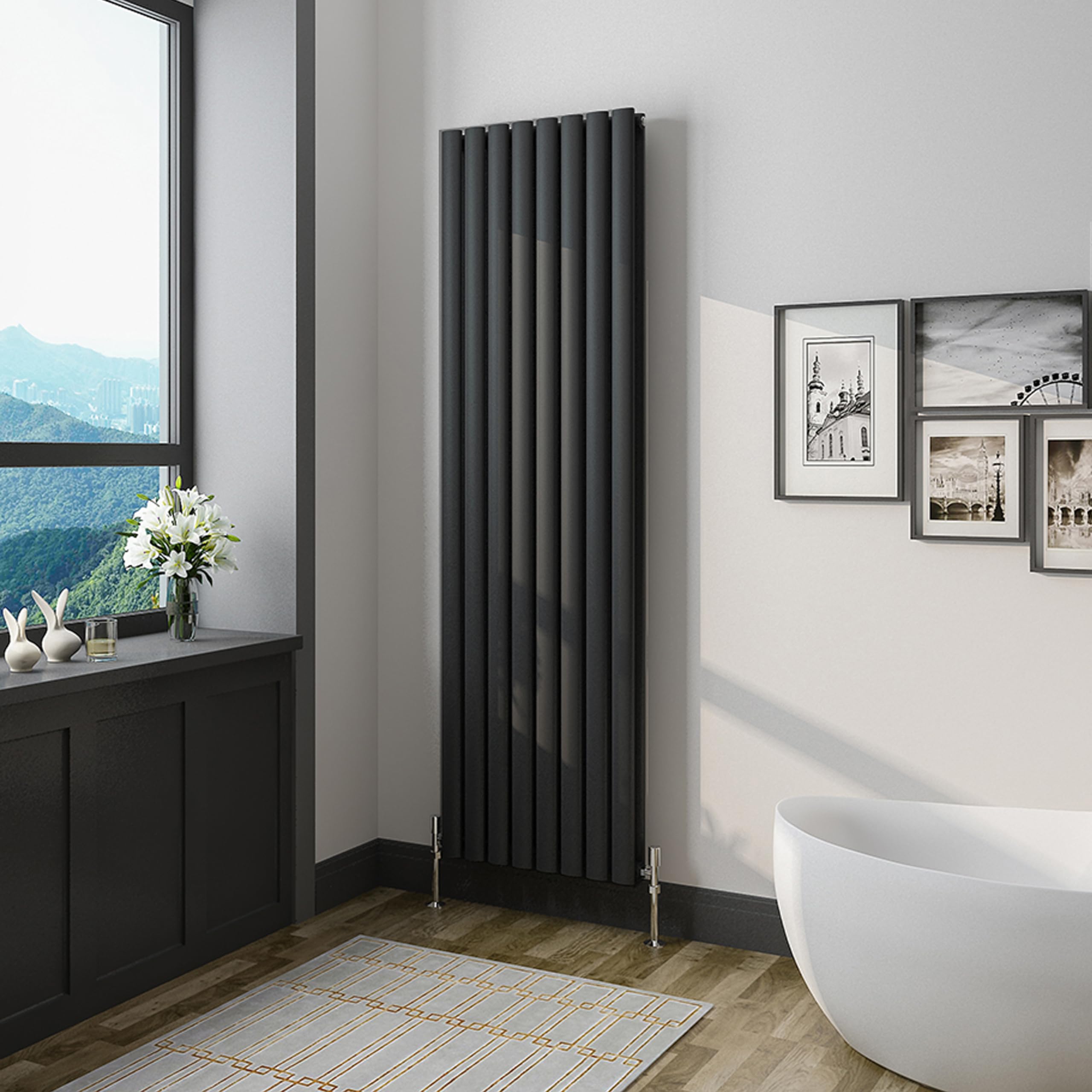 Biubiubath Oval Black Double Modern Central Heating Radiator Designer 1600x354mm Radiator โ image 1