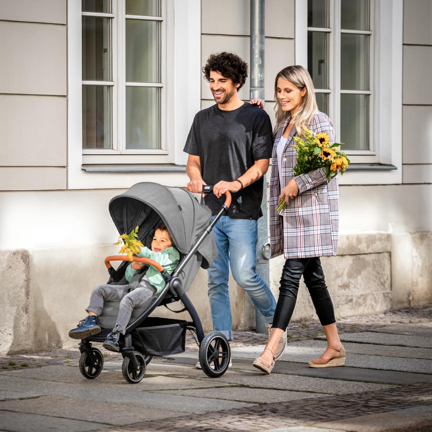 hauck Uptown, Melange Grey - Kinderbuggy mit Liegeposition ab Geburt, Breiter Sitz bis 22 kg, Getränkehalter, Gummiräder, Federung, UV Schutz 50+, Faltbar, Höhenverstellbar, Großer Korb