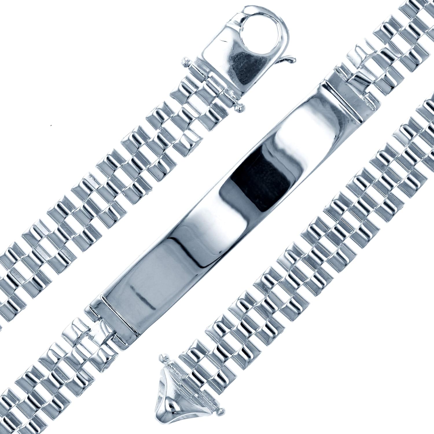 Sterling Silver Silver Flash Watch Link 8" Men's ID Bracelet