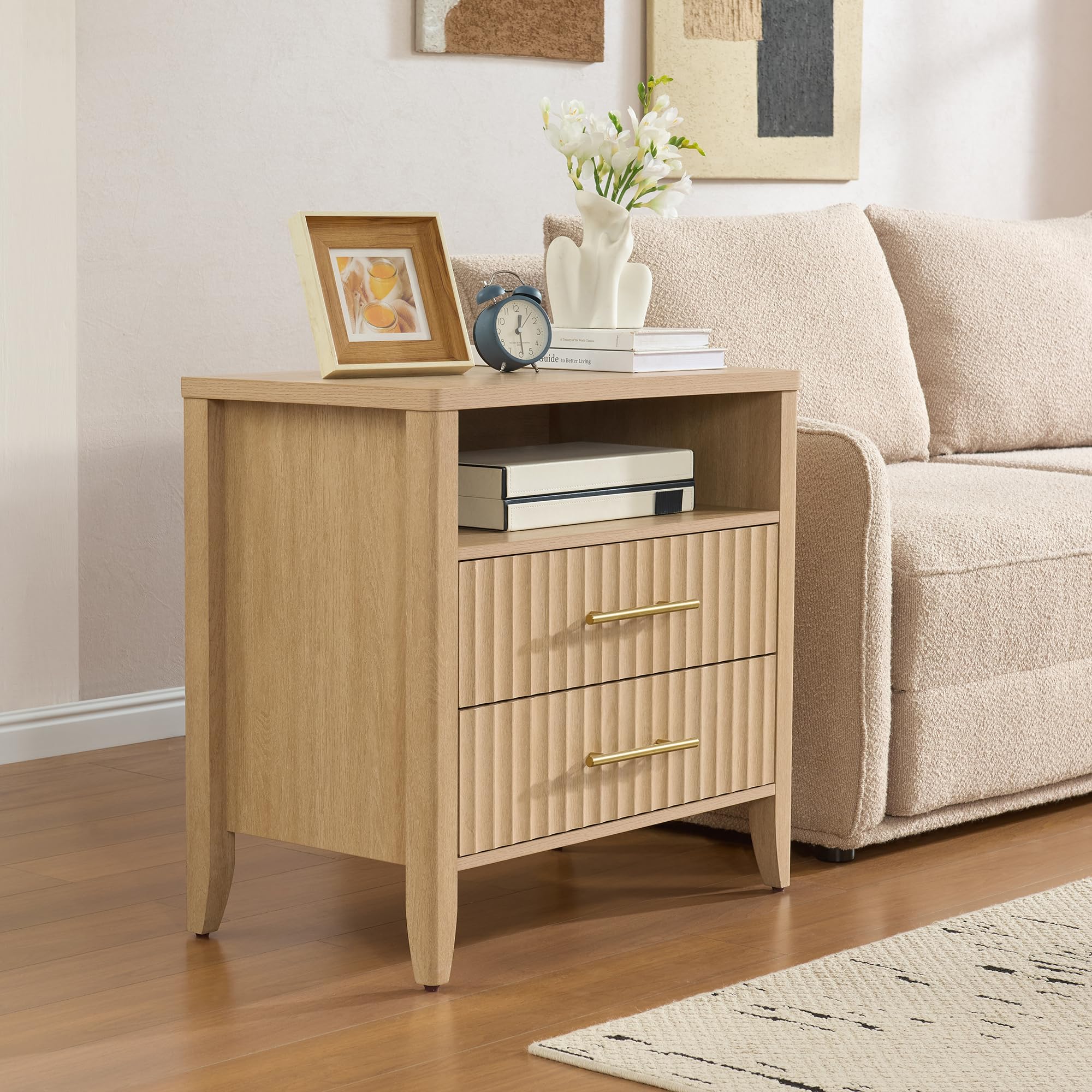 NOWABAY Fluted Nightstand with 2 Drawers, 27' Modern Nightstands Set of 2 with S — product photo