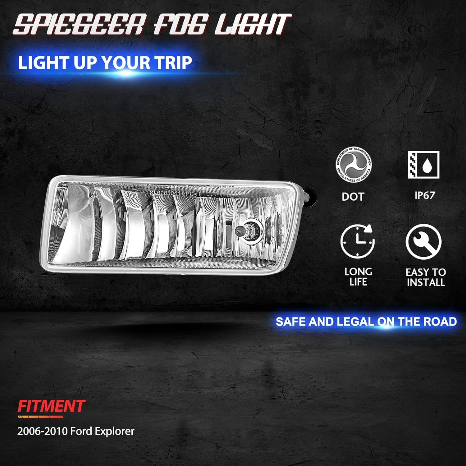 Fog Lights Assembly for 2006 2007 2008 2009 2010 Ford Explorer Replacement Lamps Kit with H10 12V 42W Halogen Bulbs ​Clear Lens