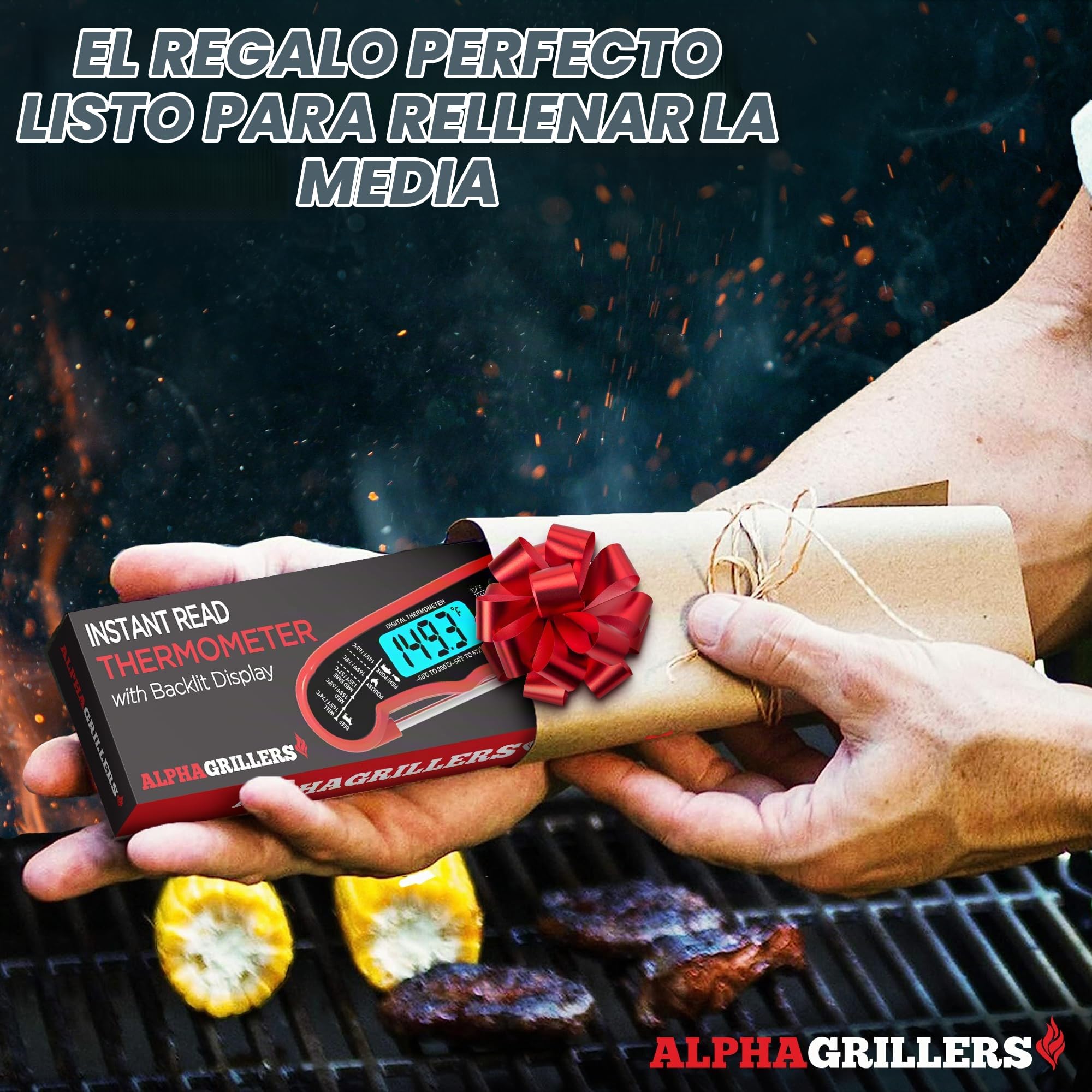 Vegena - Termómetro de barbacoa para carne, termómetro de barbacoa, termómetro de horno, 2 sondas con preajuste de temperatura, despertador de cocina, retroiluminación azul, pared trasera magnética